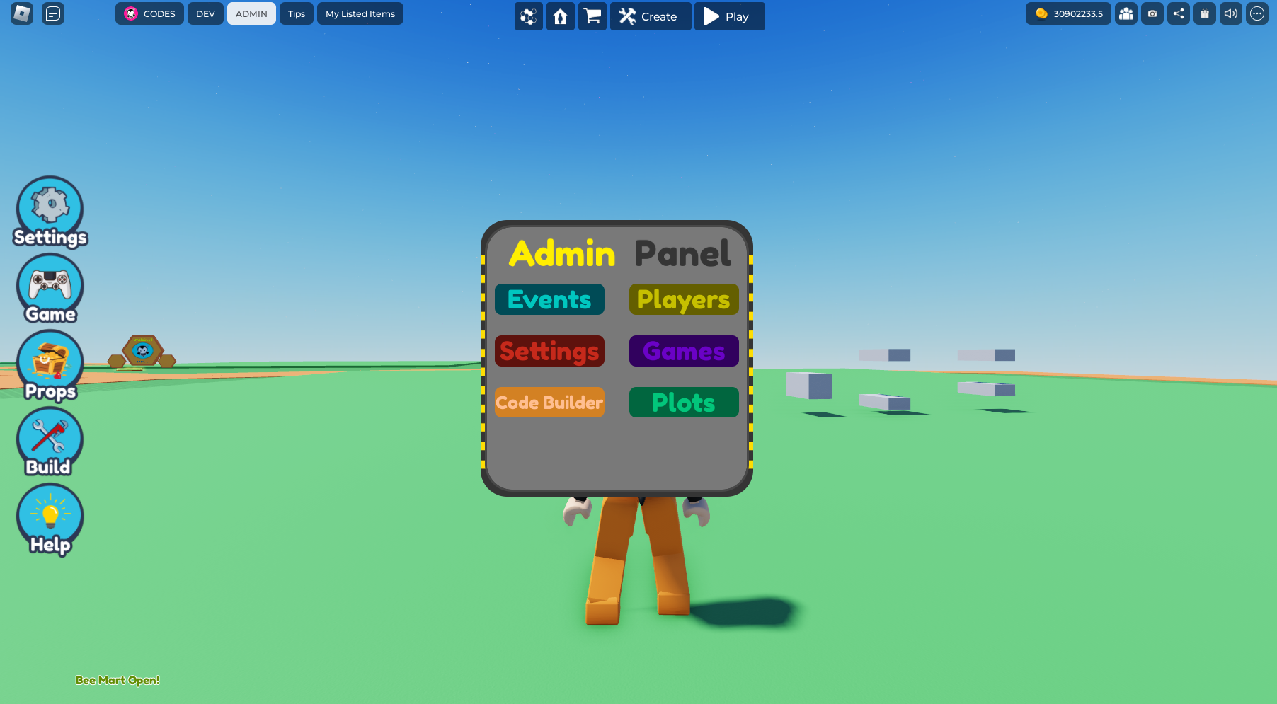 Admin Panel — click Events to start Shop Rush